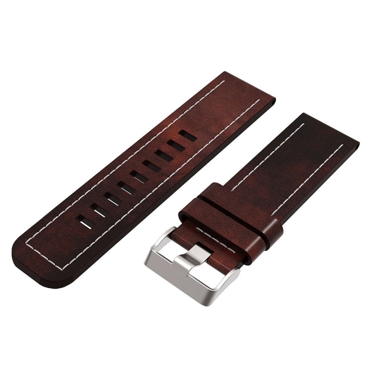 For Garmin Fenix 3 Sapphire 26mm Sewing Leather Steel Buckle Watch Band(Red Brown)