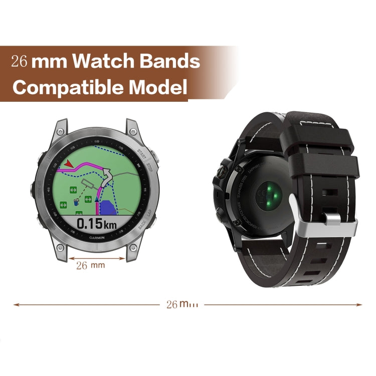For Garmin Fenix 3 Sapphire 26mm Sewing Leather Steel Buckle Watch Band(Black) - Smart Wear by PMC TechLife | Online Shopping South Africa | PMC TechLife