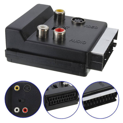 JUNSUNMAY 21 Pin Scart Male to Female S-Video 3 RCA Adapter Switchable in Out Audio Converter - free shipping - PMC Jewellery - Order now!