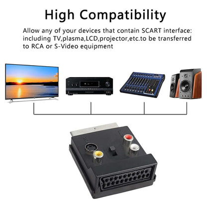 JUNSUNMAY 21 Pin Scart Male to Female S-Video 3 RCA Adapter Switchable in Out Audio Converter - free shipping - PMC Jewellery - Order now!