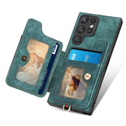 For Samsung Galaxy S22 Ultra 5G Retro Skin-feel Ring Multi-card Wallet Phone Case(Green)