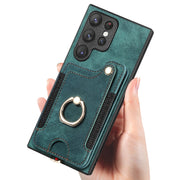 For Samsung Galaxy S22 Ultra 5G Retro Skin-feel Ring Multi-card Wallet Phone Case(Green)
