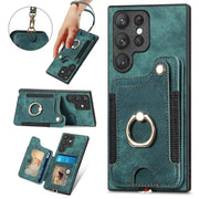 For Samsung Galaxy S22 Ultra 5G Retro Skin-feel Ring Multi-card Wallet Phone Case(Green)