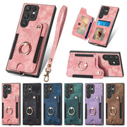 For Samsung Galaxy S22 Ultra 5G Retro Skin-feel Ring Multi-card Wallet Phone Case(Green)