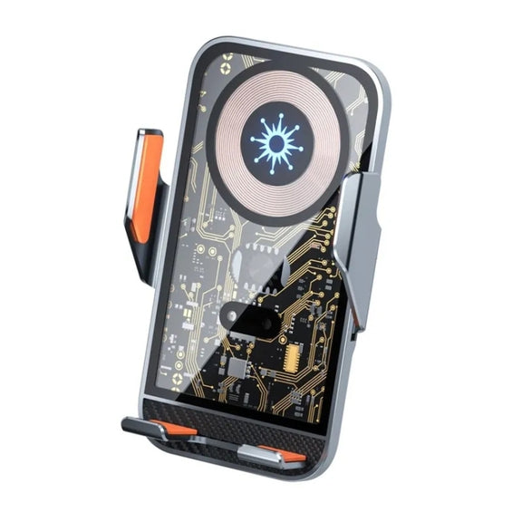 C10 Car Navigation Infrared Sensor Transparent Wireless Charger 15W Fast Charger Phone Stand(Blue)