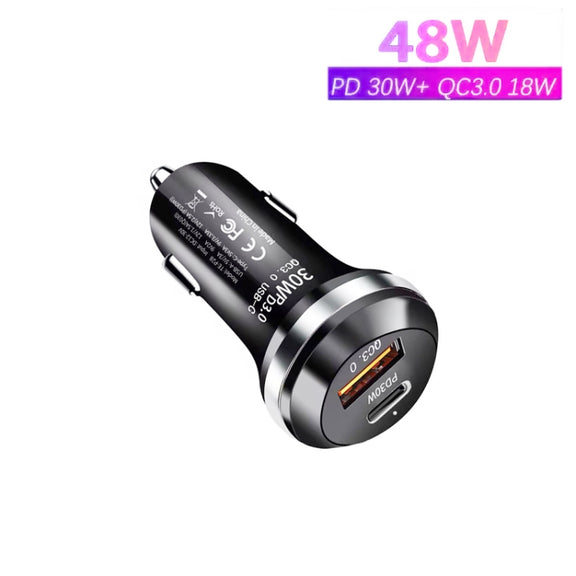 P28 USB-C PD30W + QC3.0 18W USB Dual Port Car Charger(Black)