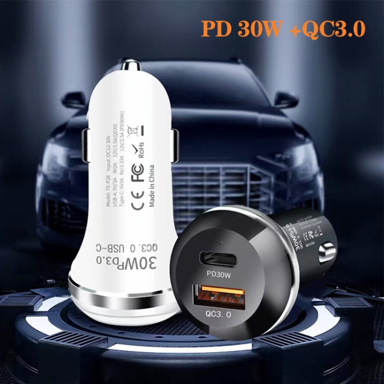P28 USB-C PD30W + QC3.0 18W USB Dual Port Car Charger(Black) - Car Charger by PMC TechLife | Online Shopping South Africa | PMC TechLife