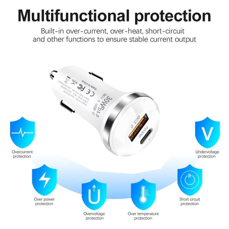 P28 USB-C PD30W + QC3.0 18W USB Dual Port Car Charger(White)