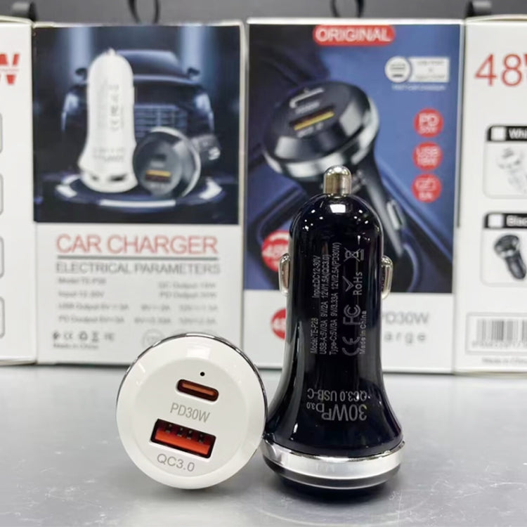 P28 USB-C PD30W + QC3.0 18W USB Dual Port Car Charger(Black)