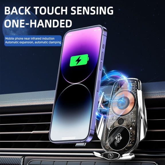 Q7 Magnetic Wireless Fast Charging Car Mobile Phone Charger Bracket with Start Button (Silver)