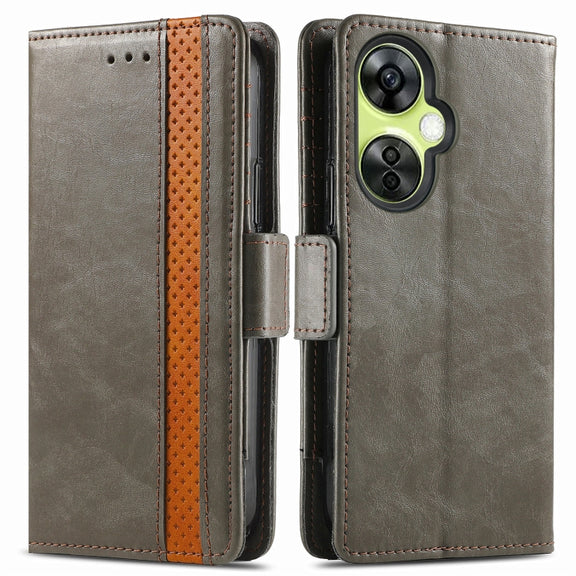 For OnePlus Nord CE 3 Lite CaseNeo Splicing Dual Magnetic Buckle Leather Phone Case(Gray)