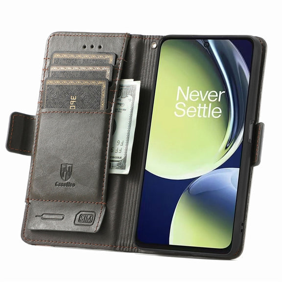 For OnePlus Nord CE 3 Lite CaseNeo Splicing Dual Magnetic Buckle Leather Phone Case(Gray)