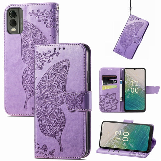 For Nokia C32 Butterfly Love Flower Embossed Leather Phone Case(Lavender) - free shipping - PMC Jewellery - Order now!