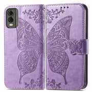 For Nokia C32 Butterfly Love Flower Embossed Leather Phone Case(Lavender)