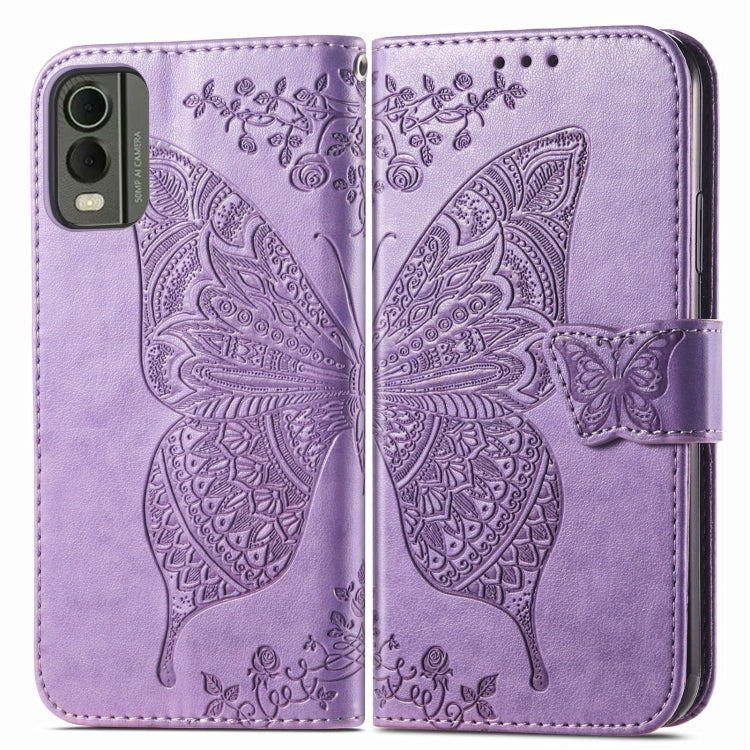 For Nokia C32 Butterfly Love Flower Embossed Leather Phone Case(Lavender)