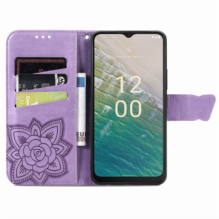 For Nokia C32 Butterfly Love Flower Embossed Leather Phone Case(Lavender)