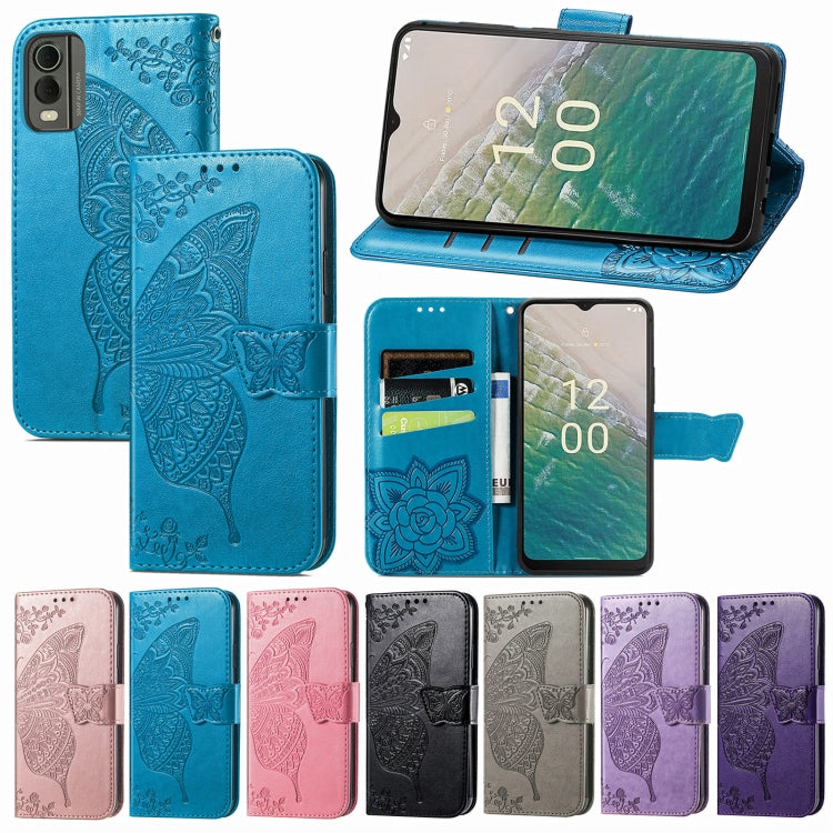 For Nokia C32 Butterfly Love Flower Embossed Leather Phone Case(Lavender) - free shipping - PMC TechLife - Order now!
