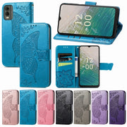 For Nokia C32 Butterfly Love Flower Embossed Leather Phone Case(Lavender)