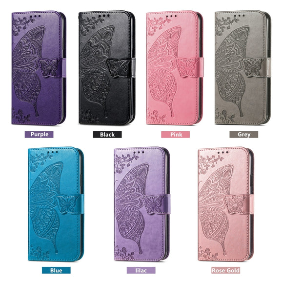 For Nokia C32 Butterfly Love Flower Embossed Leather Phone Case(Lavender)