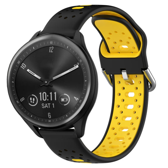 For Garmin Vivomove Sport 20mm Breathable Two-Color Silicone Watch Band(Black+Yellow)