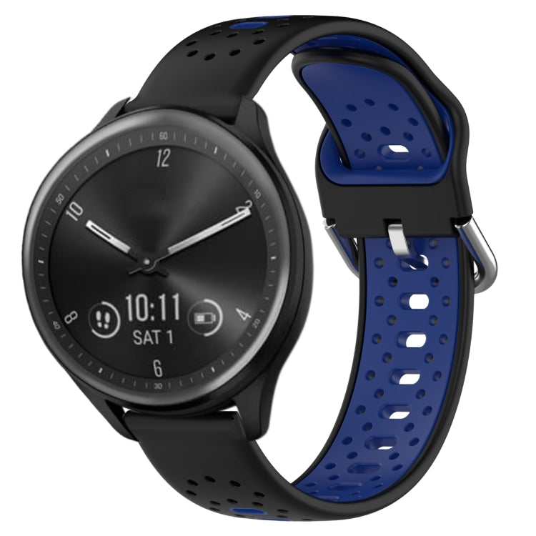 For Garmin Vivomove Sport 20mm Breathable Two-Color Silicone Watch Band(Black+Blue) - Watch Bands by PMC TechLife | Online Shopping South Africa | PMC TechLife
