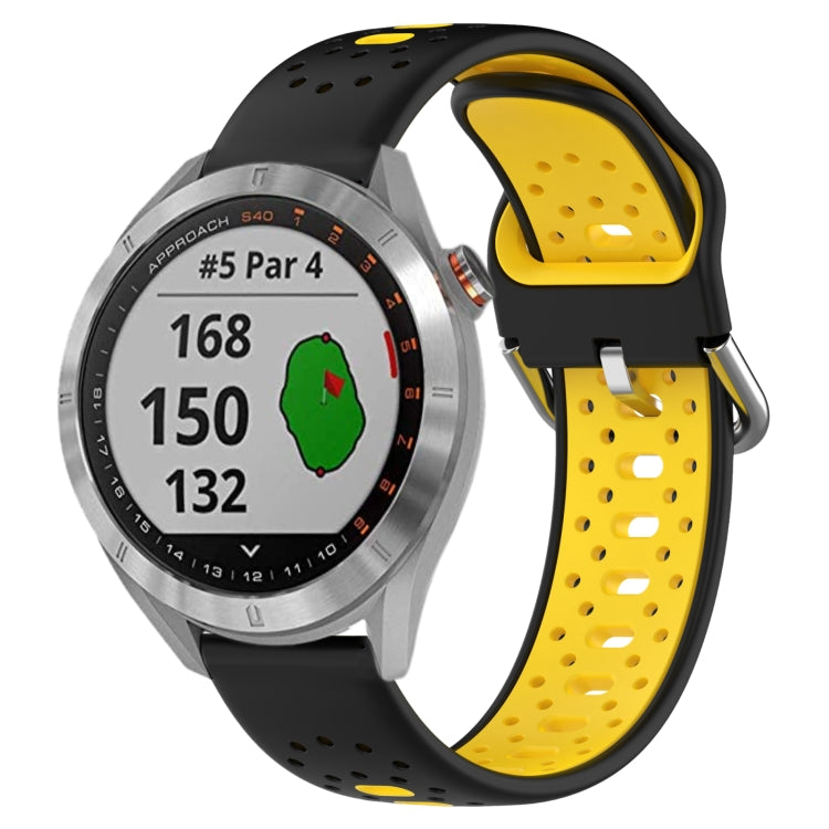 For Garmin Approach S40 20mm Breathable Two-Color Silicone Watch Band(Black+Yellow) - Watch Bands by PMC TechLife | Online Shopping South Africa | PMC TechLife
