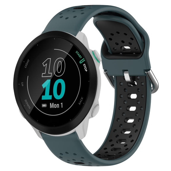 For Garmin Forerunner 55 20mm Breathable Two-Color Silicone Watch Band(Olive Green+Black)