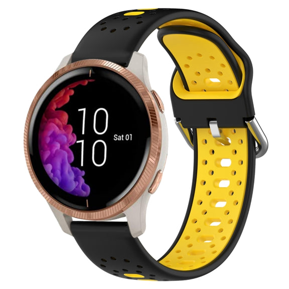 For Garmin Venu 20mm Breathable Two-Color Silicone Watch Band(Black+Yellow)