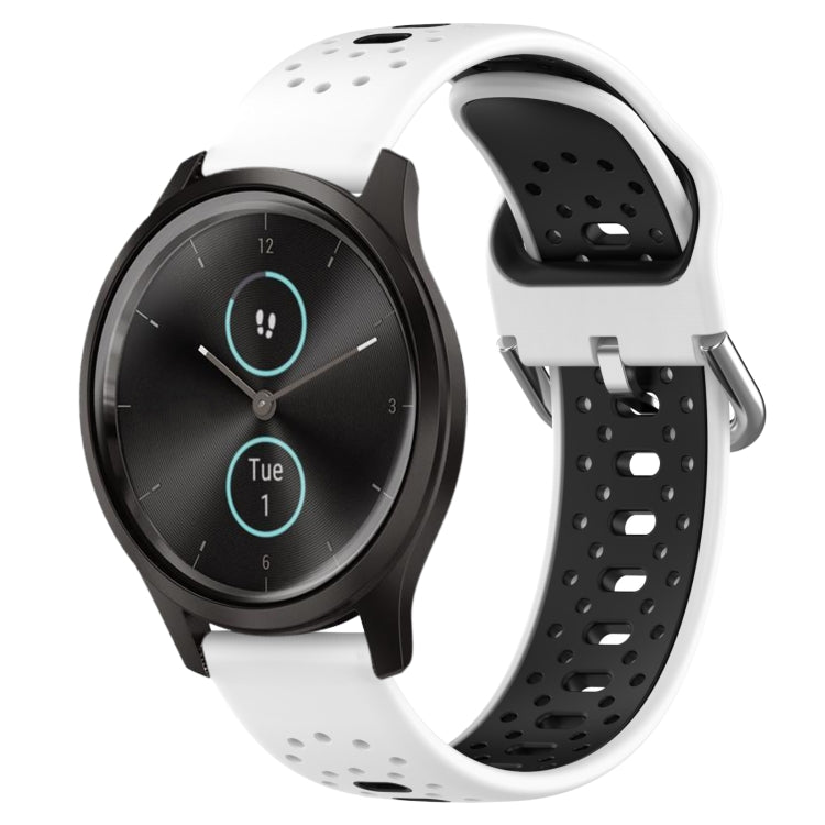 For Garmin VivoMove Style 20mm Breathable Two-Color Silicone Watch Band(White+Black) - Watch Bands by PMC TechLife | Online Shopping South Africa | PMC TechLife