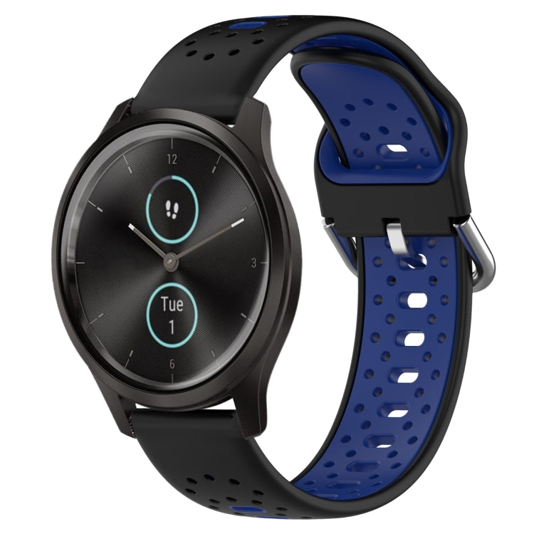 For Garmin VivoMove Style 20mm Breathable Two-Color Silicone Watch Band(Black+Blue) - Watch Bands by PMC TechLife | Online Shopping South Africa | PMC TechLife