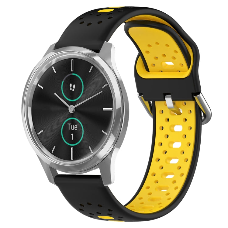For Garmin VivoMove Luxe 20mm Breathable Two-Color Silicone Watch Band(Black+Yellow) - Watch Bands by PMC TechLife | Online Shopping South Africa | PMC TechLife