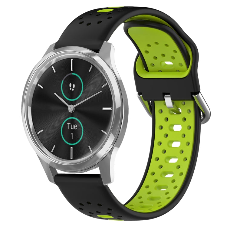 For Garmin VivoMove Luxe 20mm Breathable Two-Color Silicone Watch Band(Black+Lime Green) - Watch Bands by PMC TechLife | Online Shopping South Africa | PMC TechLife