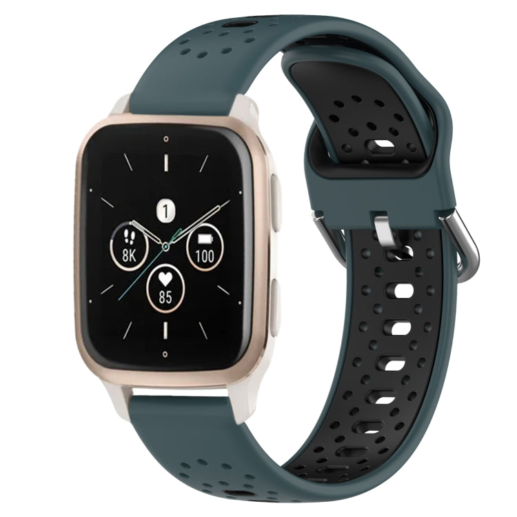 For Garmin Forerunner Sq2 Music 20mm Breathable Two-Color Silicone Watch Band(Olive Green+Black) - Watch Bands by PMC TechLife | Online Shopping South Africa | PMC TechLife