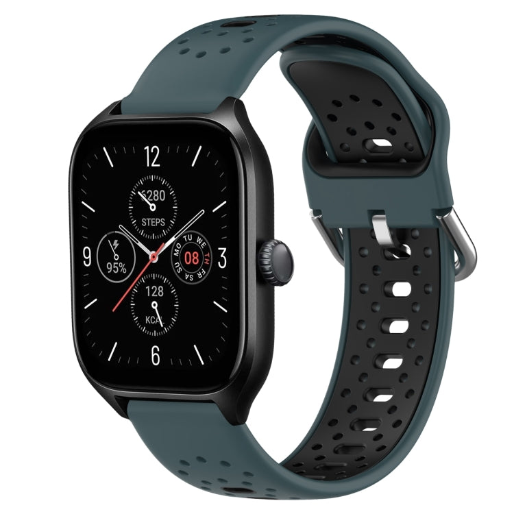 For Amazfit GTS 4 20mm Breathable Two-Color Silicone Watch Band(Olive Green+Black)