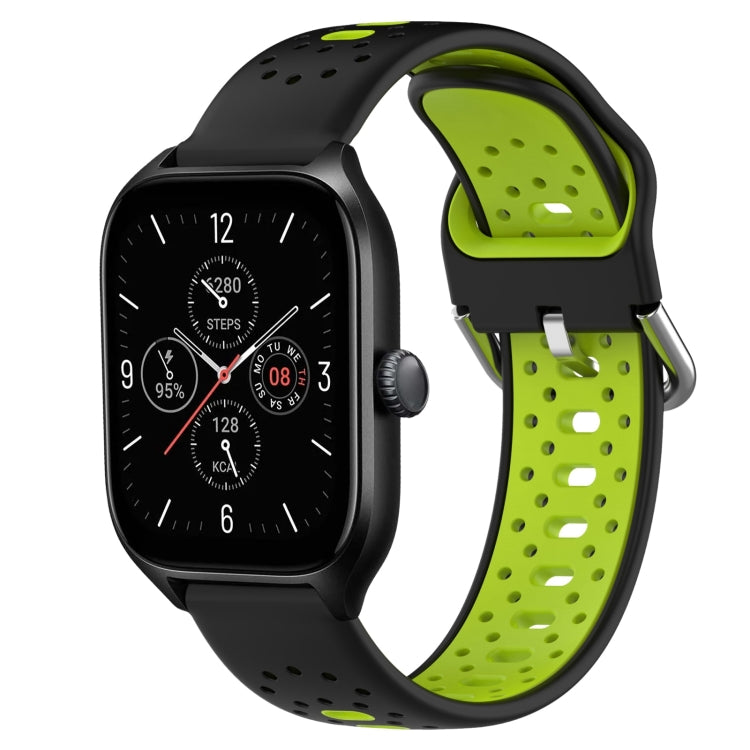 For Amazfit GTS 4 20mm Breathable Two-Color Silicone Watch Band(Black+Lime Green) - Watch Bands by PMC TechLife | Online Shopping South Africa | PMC TechLife