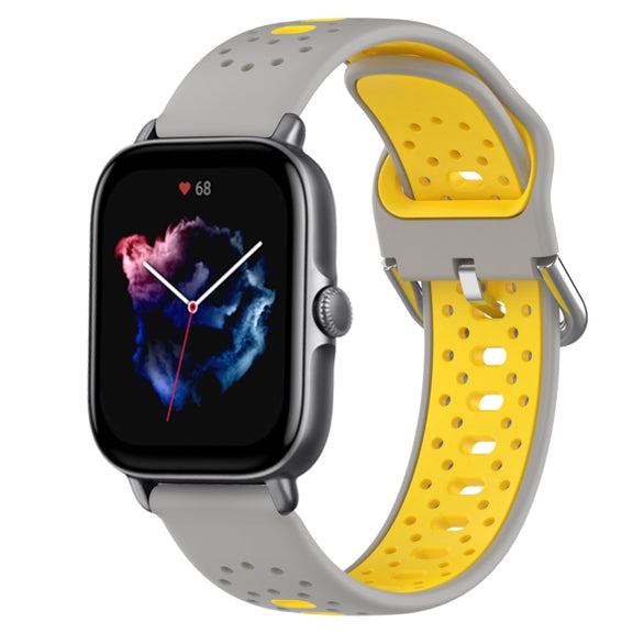 For Amazfit GTS 3 20mm Breathable Two-Color Silicone Watch Band(Grey+Yellow)