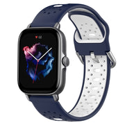 For Amazfit GTS 3 20mm Breathable Two-Color Silicone Watch Band(Midnight Blue+White)