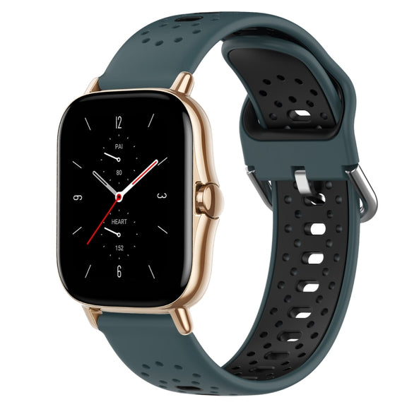 For Amazfit GTS 2 20mm Breathable Two-Color Silicone Watch Band(Olive Green+Black)