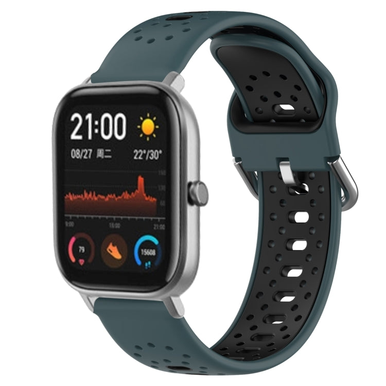 For Amazfit GTS 20mm Breathable Two-Color Silicone Watch Band(Olive Green+Black) - Watch Bands by PMC TechLife | Online Shopping South Africa | PMC TechLife