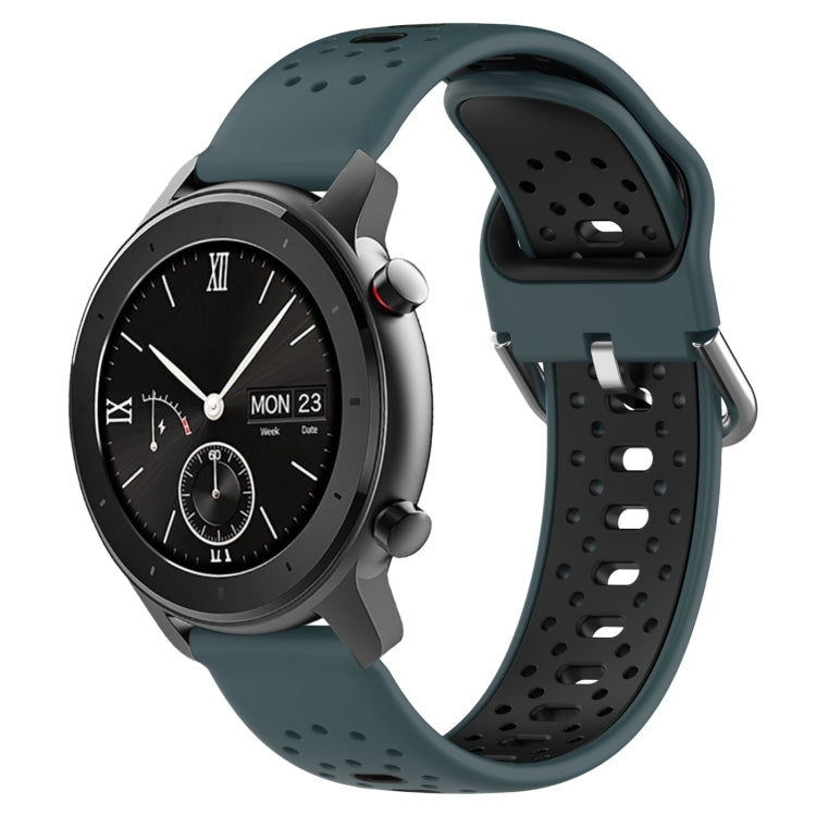 For Amazfit GTR 42mm 20mm Breathable Two-Color Silicone Watch Band(Olive Green+Black) - Watch Bands by PMC TechLife | Online Shopping South Africa | PMC TechLife