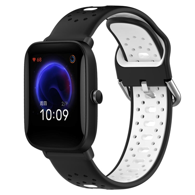 For Amazfit Pop 20mm Breathable Two-Color Silicone Watch Band(Black+White) - Watch Bands by PMC TechLife | Online Shopping South Africa | PMC TechLife