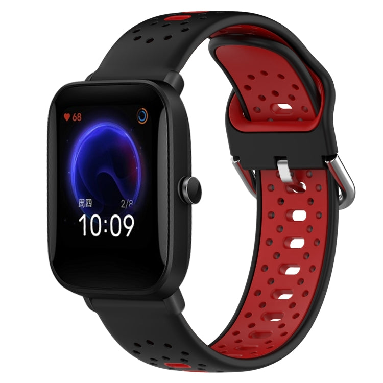 For Amazfit Pop 20mm Breathable Two-Color Silicone Watch Band(Black+Red) - Watch Bands by PMC TechLife | Online Shopping South Africa | PMC TechLife
