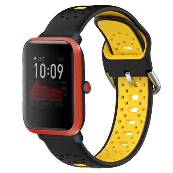 For Amazfit Bip 1S 20mm Breathable Two-Color Silicone Watch Band(Black+Yellow)