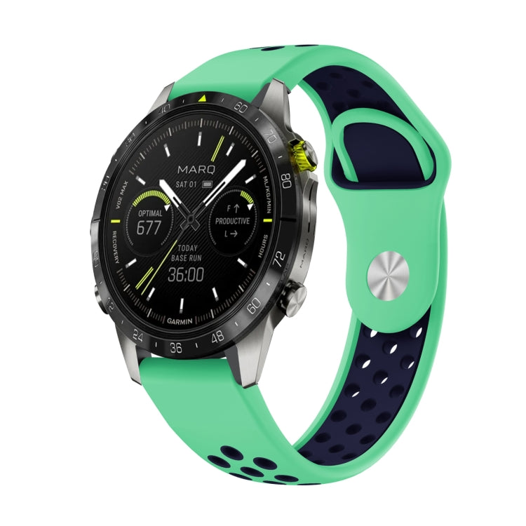 For Garmin MARQ Athlete Gen 2 22mm Sports Breathable Silicone Watch Band(Mint Green+Midnight Blue) -  by PMC TechLife | Online Shopping South Africa | PMC TechLife