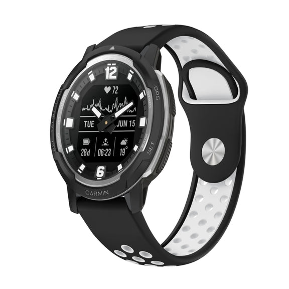 For Garmin Instinct Crossover 22mm Sports Breathable Silicone Watch Band(Black+White)