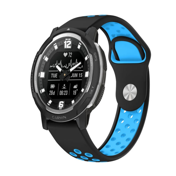 For Garmin Instinct Crossover 22mm Sports Breathable Silicone Watch Band(Black+Blue)