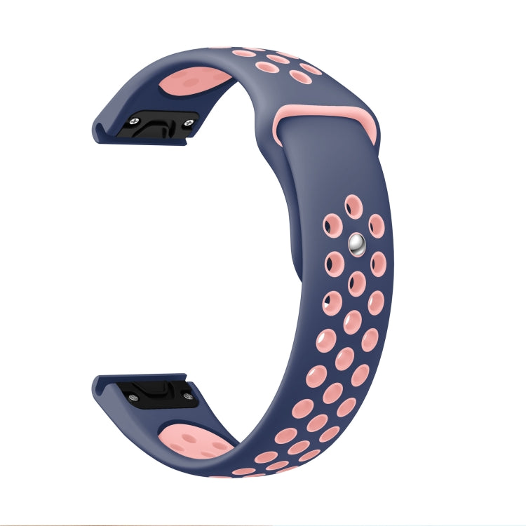 For Garmin Instinct Crossover 22mm Sports Breathable Silicone Watch Band(Midnight Blue+Pink)