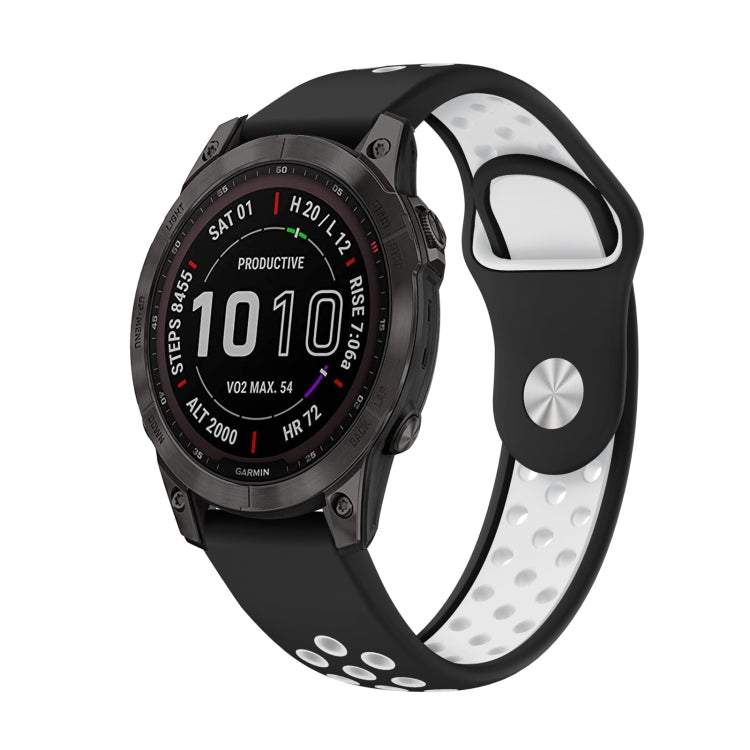 For Garmin Fenix 7 22mm Sports Breathable Silicone Watch Band(Black+White) - Watch Bands by PMC TechLife | Online Shopping South Africa | PMC TechLife