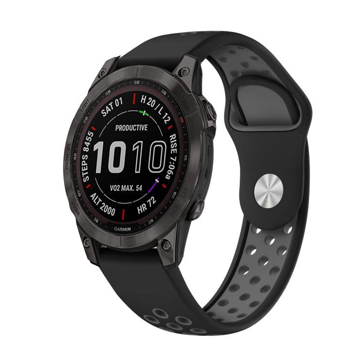 For Garmin Fenix 7 22mm Sports Breathable Silicone Watch Band(Black+Grey)