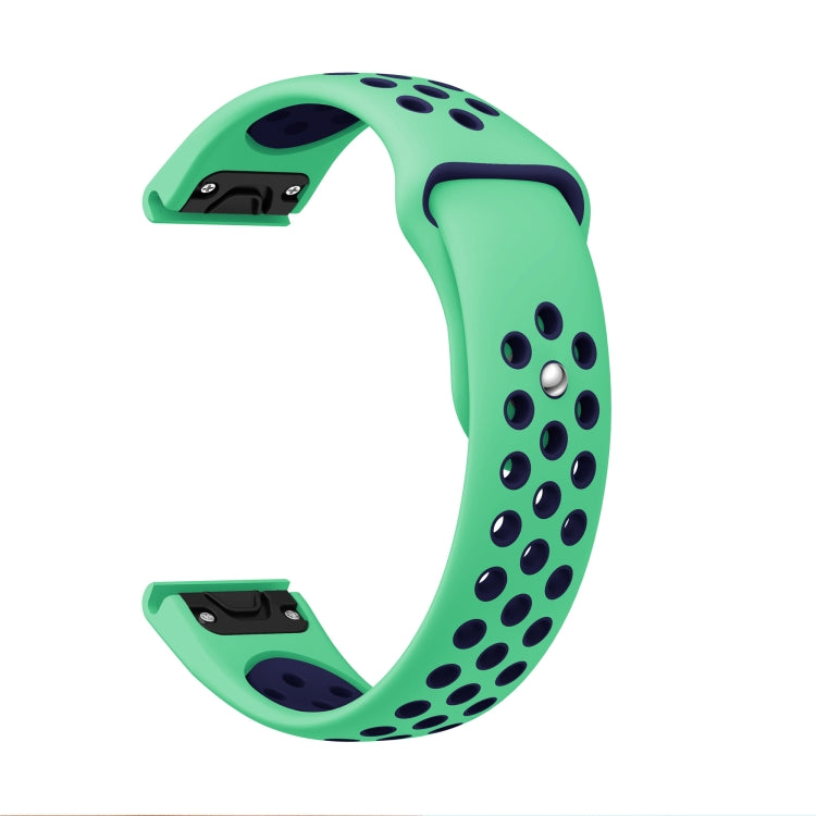 For Garmin Fenix 7 Solar 22mm Sports Breathable Silicone Watch Band(Mint Green+Midnight Blue) - Watch Bands by PMC TechLife | Online Shopping South Africa | PMC TechLife